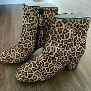Cole Haan Leopard Print Calf Hair Real Fur Block Heel Booties New Sz 8B Designer